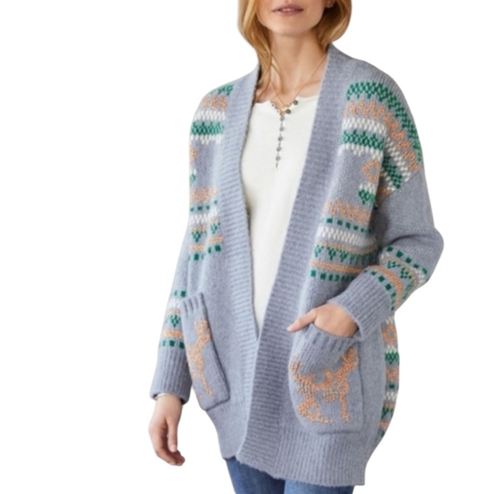 SUNDAY In BROOKLYN Anthropologie Holiday Reindeer Chunky Knit Cardigan Sweater